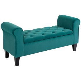 HOMCOM Tufted Storage Ottoman Bench with Folding Design and Upholstered in Elegant Green
