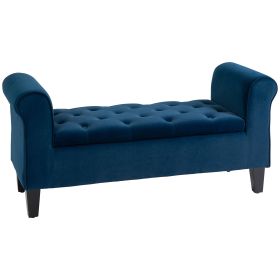 HOMCOM Upholstered Storage Ottoman Bench Button-Tufted Bed Bench with Rolled Armrests Blue