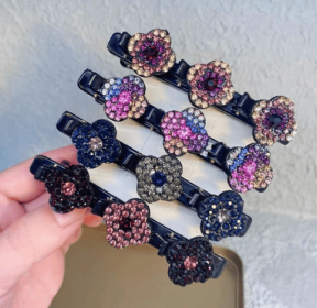 Sparkling Crystal Stone Braided Hair Clips, Four-Leaf Clover Chopped Hairpin Duckbill Clip, Braided Hair Clip with Rhinestones for Women/Girls