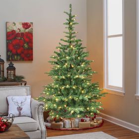 5ft Pre-Lit Christmas Tree with 200 Warm White LED Lights, 403 PE+PVC Tips, Realistic Layered Look
