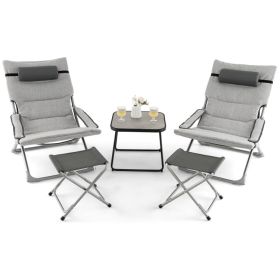 5-Piece Patio Sling Chair Set Folding Lounge Chairs with Footrests and Coffee Table