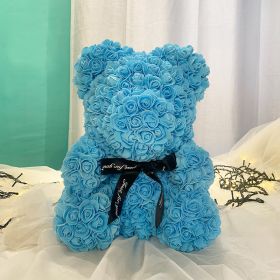 Gifts for Women - Rose Bear - Rose Flower Bear Hand Made Rose Teddy Bear - Gift for Valentines Day;  Mothers Day;  Wedding and Anniversary & Brid (Color: Blue)