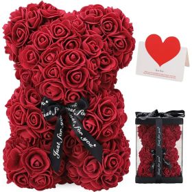 Gifts for Women - Rose Bear - Rose Flower Bear Hand Made Rose Teddy Bear - Gift for Valentines Day;  Mothers Day;  Wedding and Anniversary & Brid (Color: Red)