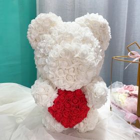 Gifts for Women - Rose Bear - Rose Flower Bear Hand Made Rose Teddy Bear - Gift for Valentines Day;  Mothers Day;  Wedding and Anniversary & Brid (Color: White red heart)