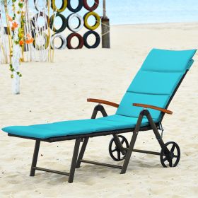 Foldable Outdoor Chaise Lounge Chair Wicker Recliner Chair with Aluminum Frame (Color: Turquoise)