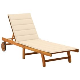 Patio Sun Lounger with Cushion Solid Acacia Wood (Color: Cream)