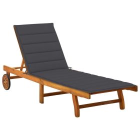 Patio Sun Lounger with Cushion Solid Acacia Wood (Color: Anthracite)