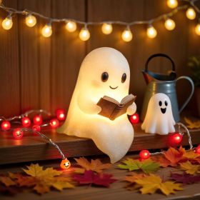 Cute Ghost Reading Book Lamp, Cute Halloween Ghost Night Light (Color: 8. 6 Inch)